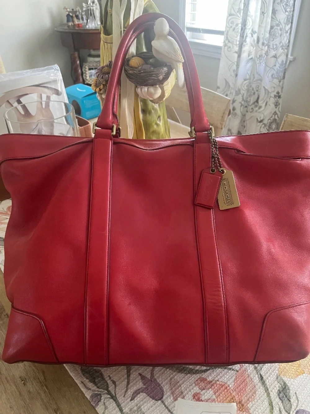Vintage Red Leather Weekender Coach Bag - Picture 1 of 11